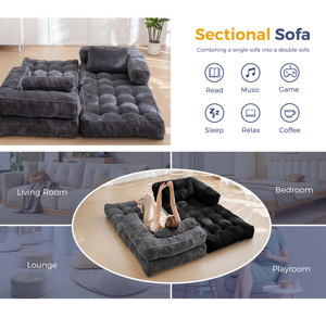 Canapé-lit carré extensible en velours européen, pliable, spacieux, moderne, convertible, futon complet, matelas pour salon et invités, couleur foncée - Product Image 5