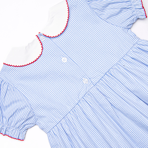 Offre Spéciale col claudine frère enfants correspondant tenues bleu vichy rouge pomme Applique coton enfants fille vêtements ensembles - Product Image 4