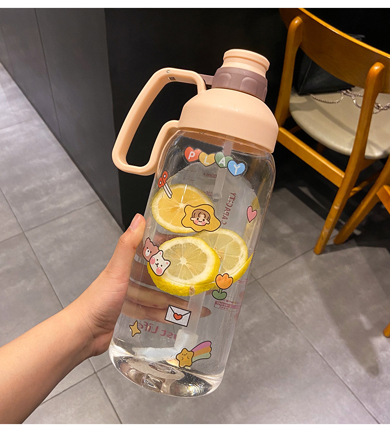 Wholesale Bpa Free Motivational Half Gallon 64oz Plastic Sports Water Bottle With Wide Mouth Straw Lid