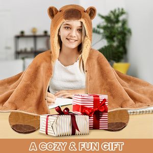 Manta con Capucha de Felpa para Mujeres y Niños, Premium, Suave, Cálida, Gruesa, Extra Grande, de Sherpa, con Capucha - Product Image 5
