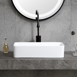 Lavabo de Cerámica Rectangular con Desagüe Lateral, Moderno y Duradero, Color Blanco, para Baño de Hotel u Hogar - Product Image 3