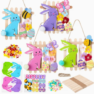 Kit de bricolage pour Pâques : Lapin en bois, œuf, abeille, papillon, ornements avec fleurs artificielles et bâtonnets - Product Image 4