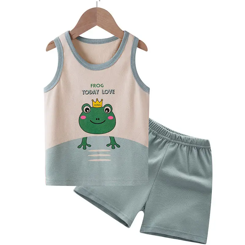 Vente en gros d'été de vêtements pour enfants gilet à manches courtes pour bébés garçons ensemble de vêtements de printemps en coton quantité costume de plomb personnalisé