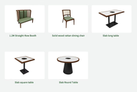 Ensemble de mobilier commercial pour restaurant : Chaise de salle à manger à dossier en rotin, banquette murale, table de hot pot à plateau en marbre pour café et bistro