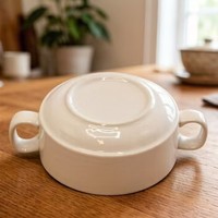Bol à soupe en céramique blanc pur à double poignée, bol à riz commercial pour hôtels et restaurants