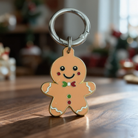 Porte-clés émaillé Bonhomme en pain d'épices couleur or avec dos pailleté, porte-clés métallique personnalisé, cadeau de Noël, lot de cadeaux pour fêtes