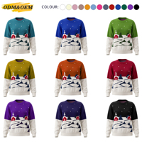 Pull en tricot jacquard décontracté à col rond pour femme, motif hiver, personnalisable avec logo, fabriqué par un fabricant de vêtements en tricot