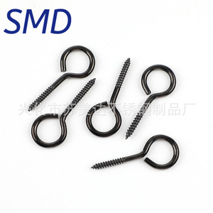 Smd Stainless Steel Eye <b>Screw</b> Black Coarse Thread Metric With Ring Hook For Hanging Fixing - Product Image 1