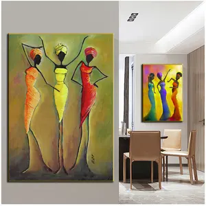 Design personalizado três africano mulheres clássico vintage parede arte tela pintura a óleo