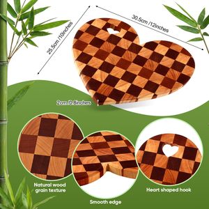 Heart Shaped Checkerboard Cutting Board <b>Rubber</b> Wood 30.5x25.5x2cm With Handle Kitchen Chopping <b>Block</b> - Product Image 3