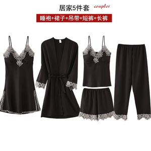 5 Chiếc Váy Sa Tanh Cho Nữ Bộ Đồ Ngủ Ngắn Cami Kèm Áo Choàng Váy Ngủ Cho Nữ Null - Product Image 4