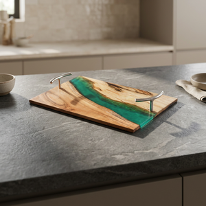 Plateau de rangement multifonctionnel carré moderne en teck poli à un seul niveau, facile à nettoyer, 1 compartiment, portable, pour salon et cuisine - Product Image 1
