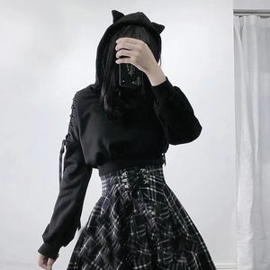 เสื้อฮู้ดดี้หูแมวสำหรับผู้หญิง แขนยาว เปิดไหล่ เสื้อครอปน่ารัก เสื้อสเวตเชิ้ตลำลอง - Product Image 2