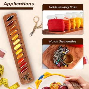Organizador de Hilos de Bordado de Madera con Base Ovalada, Porta Agujas Portátil con Almacenamiento Magnético para Costura - Product Image 4