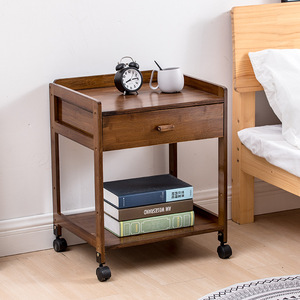 Mesita de noche moderna y sencilla de madera maciza con 2 cajones y cesta de almacenamiento para dormitorio - Product Image 2