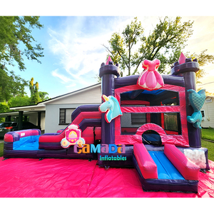 Castillo Inflable Comercial Purple Palace con Tobogán Húmedo/Seco, Castillo Inflable <span class=keywords><strong>de</strong></span> PVC con Tobogán <span class=keywords><strong>y</strong></span> Piscina para Fiestas - Product Image 1