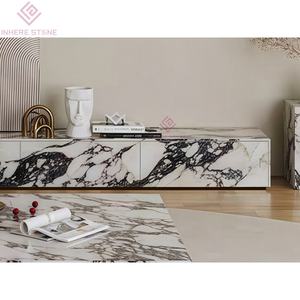 מודרני calacatta ויולה בידור קונסולת יוקרה טבעית אבן טבעית מעמד עם ארון אחסון עבור סלון סלון - Product Image 5