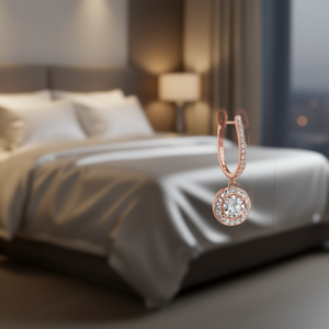 Pendientes de Aro Chapados en Oro Rosa con Cristales de Estrás, Corte Brillante Redondo, Diseño de Halo, para Mujer, Uso Diario de Lujo - Product Image 2