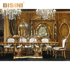 Table à manger longue de style européen ancien classique, style ancien monde, or, ornée de motifs floraux, marqueterie, boulle, pour banquet - Product Image 4