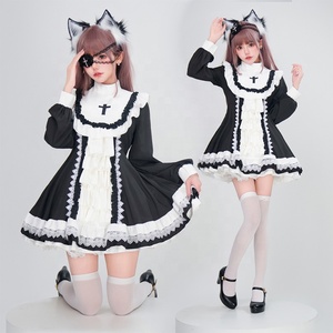 Abito da principessa gotico Lolita nero bianco croce <span class=keywords><strong>suora</strong></span> stile Cosplay chiesa vittoriana abito - Product Image 1