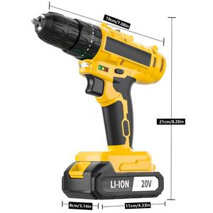 Jeu de <span class=keywords><strong>tournevis</strong></span> électrique à mandrin sans clé 20V perceuse à percussion sans fil avec vitesse variable forage maximum 30mm 20V ensemble de perceuse électrique - Product Image 3