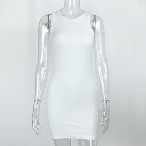 <span class=keywords><strong>Vestiti</strong></span> delle donne di colore puro O collo Skinny abito senza maniche 1 pezzo gonna sottile per le signore Night Club di indossare logo personalizzato - Product Image 4