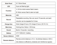 Détecteur de sécurité solaire à laser IR, activé par le mouvement, capteur humain 5-8m, télécommandé