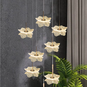 Lámpara de araña de flor de loto <span class=keywords><strong>doblemente</strong></span> estructurada Loft Apartment Crystal Long Chandelier Lights para decoración de Villa de Hotel - Product Image 4