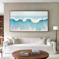 Peinture murale personnalisée en gros, motif vague côtière, huile sur toile faite à la main, grande œuvre d'art de style nature morte, décoration intérieure pour la maison