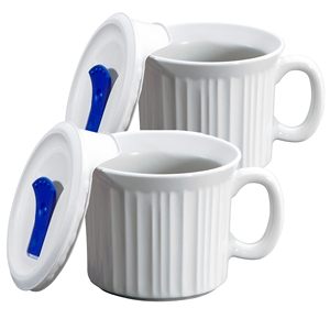 Lot de 2 tasses à repas en céramique de haute qualité, 400 ml, blanc français, passe au lave-vaisselle et au micro-ondes - Product Image 1