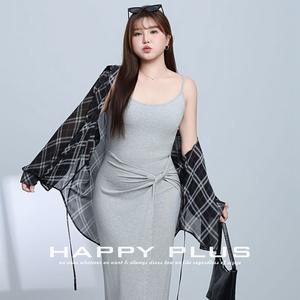 Runqi-Camisa de gasa a cuadros para mujer, talla grande, color negro, manga larga, cuello vuelto, Top informal de verano con protección solar, N9060 - Product Image 5