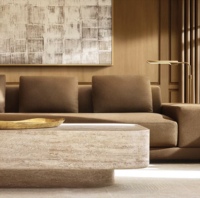 Table basse rectangulaire en travertin naturel, style rétro français, luxe léger, pour salons, villas et hôtels