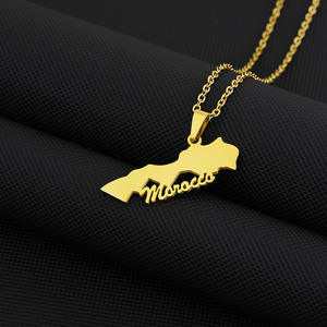 الأكثر مبيعًا قلادة خريطة مغربية من الفولاذ المقاوم للصدأ قلادة نسائية هندسية مطلية بالمينا خريطة بلد مجوهرات قلادة - Product Image 5