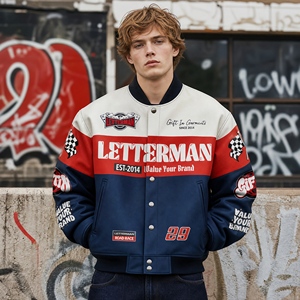 Blouson Bomber d'Hiver pour Homme Style Rétro Course Personnalisé, Coupe-Vent, Protection Anti-UV, avec Logo Patch Drapeau de Course Personnalisé, Multicolore - Product Image 1