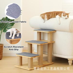 Wooden Cat Tree 4 Levels Sisal <b>Scratching</b> <b>Post</b> Durable Cat Ladder Natural Wood Color - Product Image 3