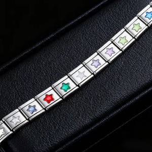 Fashion Colorful Pentagram Rhinestone Charm Link Fit 9mm Stainless Steel Jewelry Gifts Making Italian Charm Bracelet DIY Beads - Product Image 4