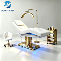 Cama Eléctrica para Pestañas con Precio de Mayoreo, Camilla Curva para Spa Facial y Masajes, 4 Motores, Cama de Belleza Dorada y Blanca para Set de Muebles de Salón