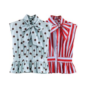 Chemisier sans manches rayé style européen et américain avec détail nœud, nouvelle collection été, vente en gros pour femmes - Product Image 1
