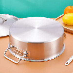 Marmite en acier inoxydable à fond tri plis robuste avec couvercle en acier Double poignée pour marmite à gaz à induction de soupe - Product Image 5