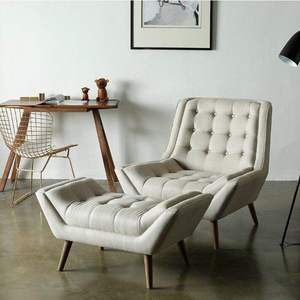 Fauteuil de salon moderne capitonné en tissu lin avec pieds en bois pour la maison, l'appartement, la chambre, le salon, la salle à manger, l'hôtel et les espaces de loisirs - Product Image 3