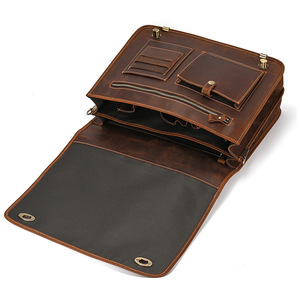Sac à main pour ordinateur portable en cuir véritable de style vintage pour hommes avec bandoulière, sac à main de 15,6 pouces, mallette - Product Image 6