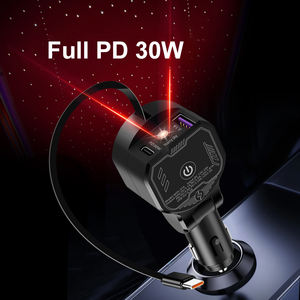 Автомобильное зарядное устройство Full PD 30W с выдвижным кабелем, сверхбыстрая зарядка 3-в-1 для автомобиля со светом Starlight для Macbook, Samsung, iPhone. Новинка. - Product Image 5
