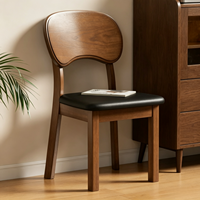 Ensemble de 2 chaises de salle à manger en bois massif, finition noyer, dossier incurvé ergonomique, coussin en cuir pour la maison, la cuisine, les meubles de restaurant