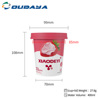 Gobelets en plastique ronds IML OUDAYA de 400 ml en PP de qualité alimentaire à paroi simple avec couvercle de 85 mm de diamètre, faible MOQ, logo personnalisable, échantillon disponible pour la vente en gros