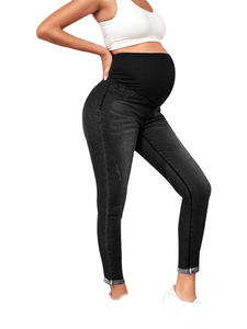 Pantalon en <span class=keywords><strong>jean</strong></span> stretch confortable pour femme enceinte, coupe skinny, avec bandeau ventral, OEM/ODM - Product Image 2