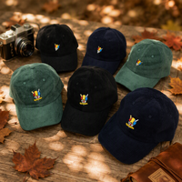 Chapeau de papa à bord incurvé avec logos de broderie personnalisés, casquette de baseball non structurée à bord plat à 6 panneaux 100% chapeaux en velours côtelé de coton