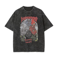 Camiseta de Hombre con Estampado de Anime Alien Beast Magic City, Cuello Redondo, Manga Corta, Algodón Puro, Estilo Retro Holgado, Camiseta Moderna