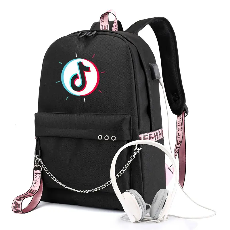 Whlesale Tik Tok Waterproof Computer Bookbags Unisex Custom College Girls Boys School Bags Black Backpacks For Kids