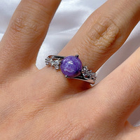 Bague ouverte ovale vintage en charoïte naturelle, pierre violette, style filigrane, tendance