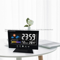 Réveil intelligent multifonctionnel lumineux à LED avec prévisions météo et calendrier perpétuel ; Horloge au design moderne et minimaliste